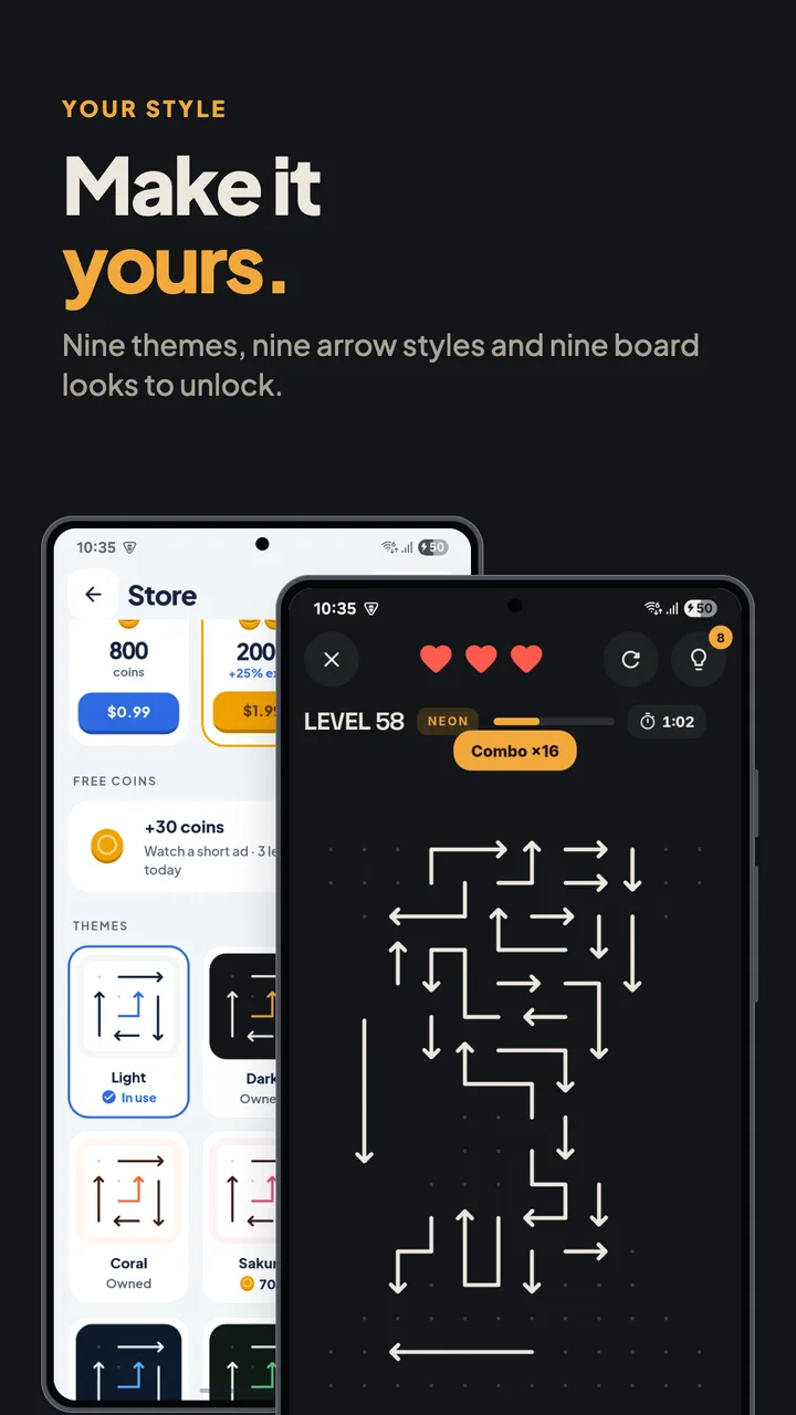 Make it yours: themes, arrow styles and board looks