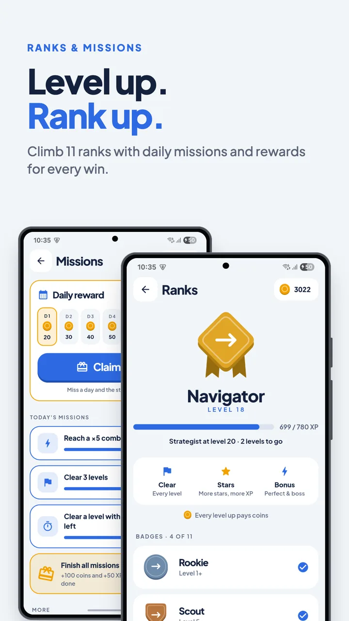 Level up and rank up with daily missions