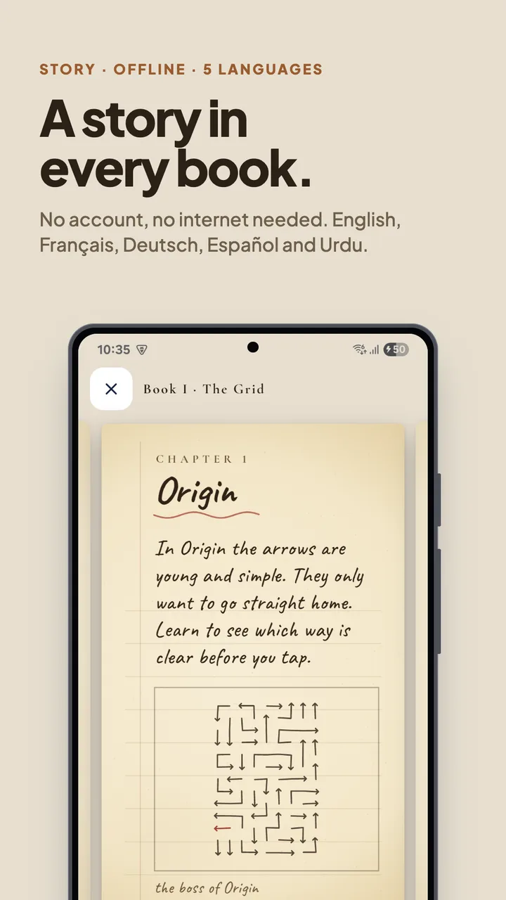 A story in every book, plays offline in five languages