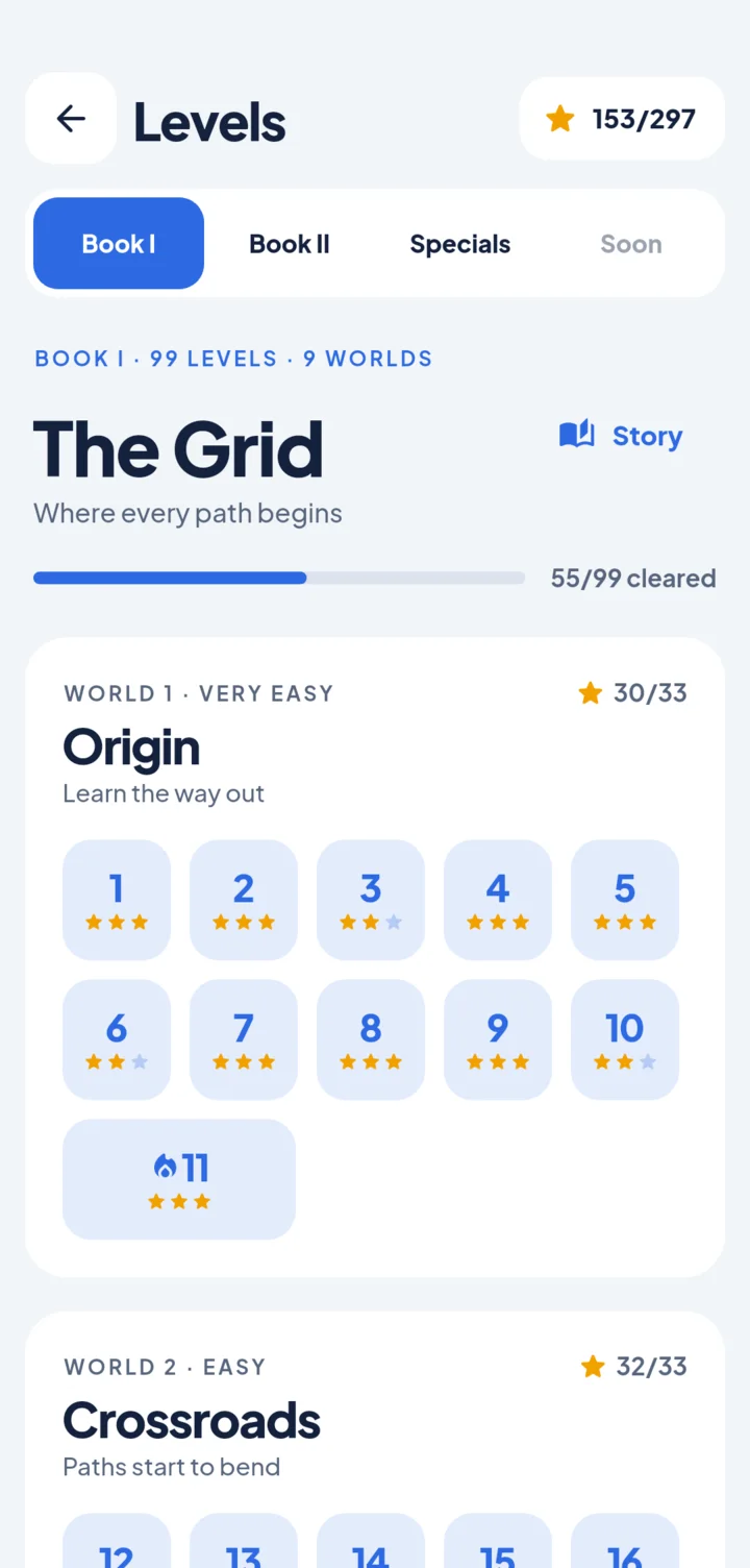 Levels screen with stars in every world